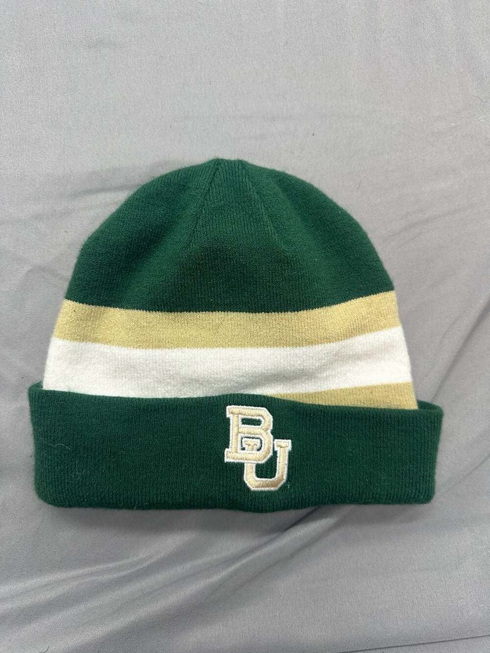 Nike Baylor Bears Green Striped Cuffed Knit Beanie Hat BU Logo